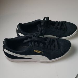PUMA Black Suede Sneakers with White Stripe Size 4.5